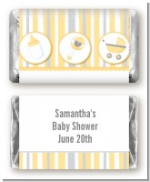 Shake, Rattle & Roll Yellow - Personalized Baby Shower Mini Candy Bar Wrappers
