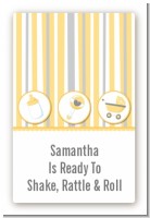 Shake, Rattle & Roll Yellow - Custom Large Rectangle Baby Shower Sticker/Labels