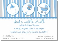 Shake, Rattle & Roll Blue - Baby Shower Invitations