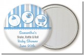 Shake, Rattle & Roll Blue - Personalized Baby Shower Pocket Mirror Favors