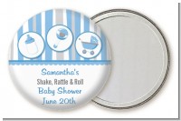 Shake, Rattle & Roll Blue - Personalized Baby Shower Pocket Mirror Favors