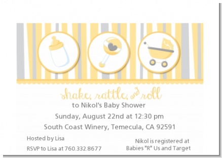 Shake, Rattle & Roll Yellow - Baby Shower Petite Invitations