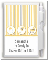 Shake, Rattle & Roll Yellow - Baby Shower Personalized Notebook Favor