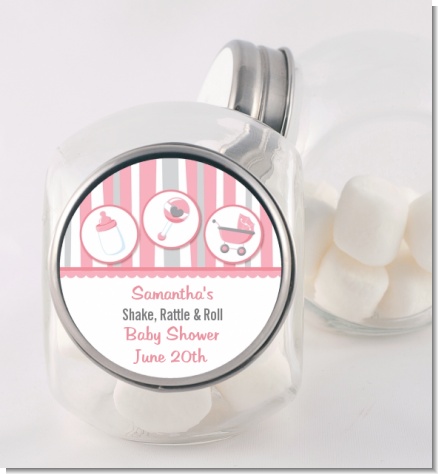 Shake, Rattle & Roll Pink - Personalized Baby Shower Candy Jar