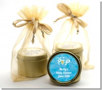 She's Ready To Pop Blue - Baby Shower Gold Tin Candle Favors