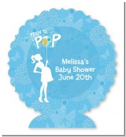 She's Ready To Pop Blue - Personalized Baby Shower Centerpiece Stand