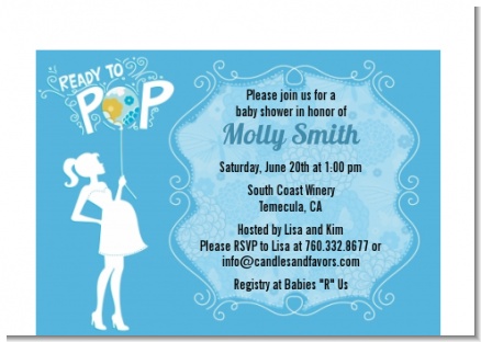 She's Ready To Pop Blue - Baby Shower Petite Invitations