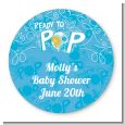 She's Ready To Pop Blue - Round Personalized Baby Shower Sticker Labels thumbnail
