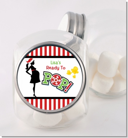 She's Ready To Pop Christmas Edition - Personalized Baby Shower Candy Jar