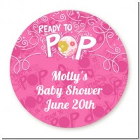 She's Ready To Pop Pink - Round Personalized Baby Shower Sticker Labels