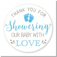 Showering Our Baby Boy - Round Personalized Baby Shower Sticker Labels
