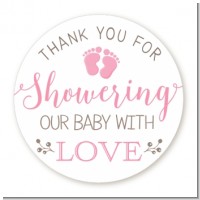 Showering Our Baby Girl - Round Personalized Baby Shower Sticker Labels