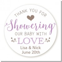 Showering With Love - Round Personalized Baby Shower Sticker Labels