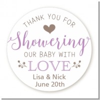 Showering With Love - Round Personalized Baby Shower Sticker Labels