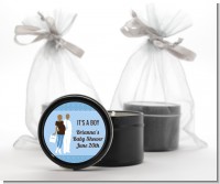 Silhouette Couple African American It's a Boy - Baby Shower Black Candle Tin Favors