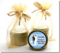 Silhouette Couple African American It's a Boy - Baby Shower Gold Tin Candle Favors