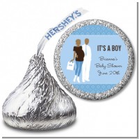 Silhouette Couple African American It's a Boy - Hershey Kiss Baby Shower Sticker Labels