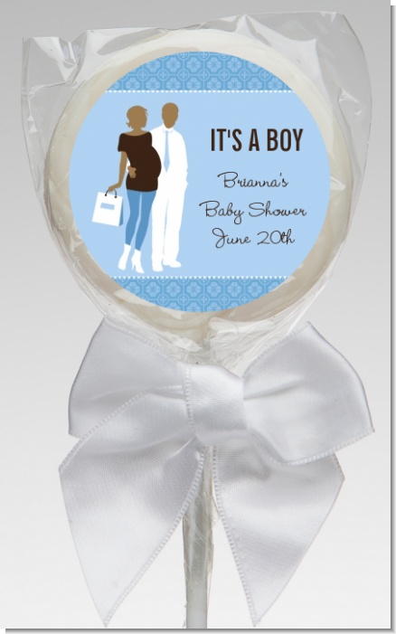 Silhouette Couple African American It's a Boy - Personalized Baby Shower Lollipop Favors