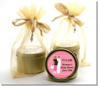 Silhouette Couple African American It's a Girl - Baby Shower Gold Tin Candle Favors