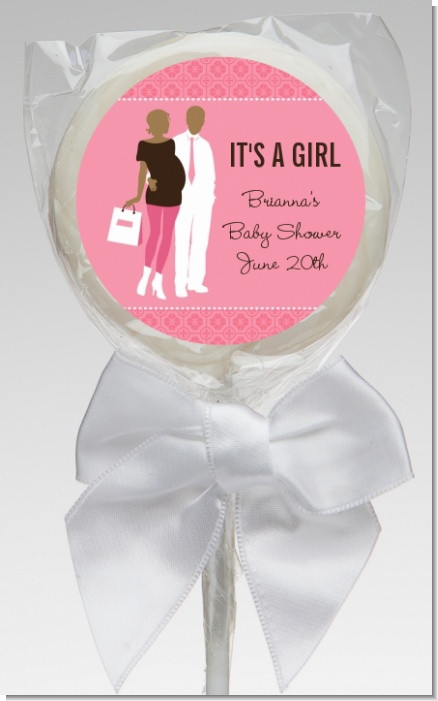 Silhouette Couple African American It's a Girl - Personalized Baby Shower Lollipop Favors