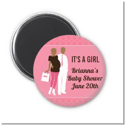 Silhouette Couple African American It's a Girl - Personalized Baby Shower Magnet Favors