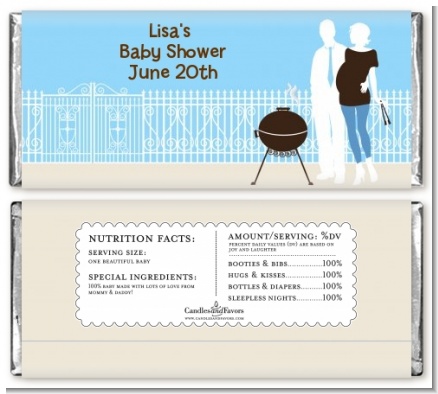 Silhouette Couple BBQ Boy - Personalized Baby Shower Candy Bar Wrappers