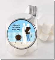 Silhouette Couple BBQ Boy - Personalized Baby Shower Candy Jar