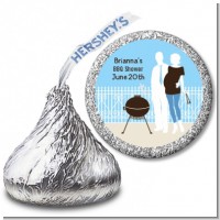 Silhouette Couple BBQ Boy - Hershey Kiss Baby Shower Sticker Labels