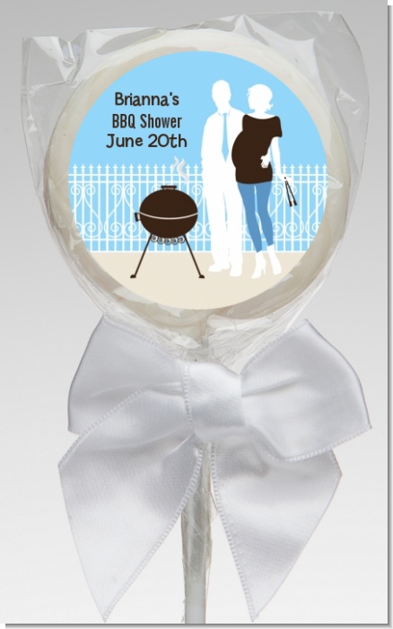 Silhouette Couple BBQ Boy - Personalized Baby Shower Lollipop Favors