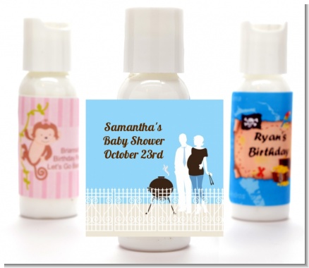 Silhouette Couple BBQ Boy - Personalized Baby Shower Lotion Favors