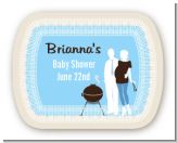 Silhouette Couple BBQ Boy - Personalized Baby Shower Rounded Corner Stickers