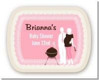 Silhouette Couple BBQ Girl - Personalized Baby Shower Rounded Corner Stickers