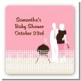 Silhouette Couple BBQ Girl - Square Personalized Baby Shower Sticker Labels thumbnail