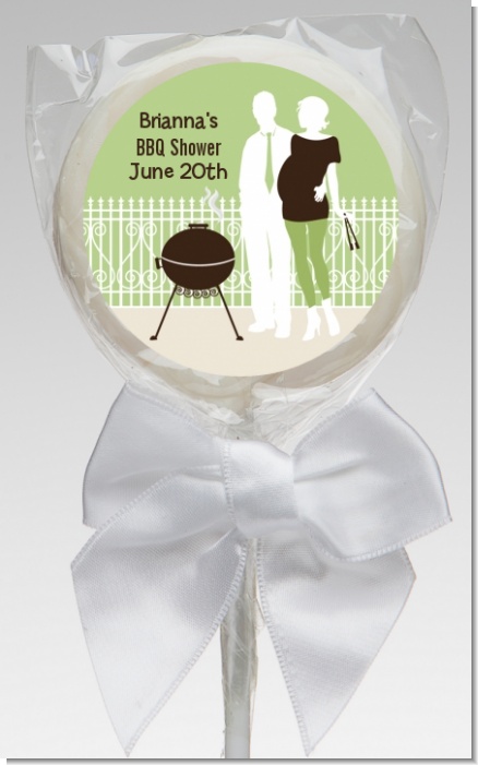 Silhouette Couple BBQ Neutral - Personalized Baby Shower Lollipop Favors