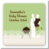 Silhouette Couple BBQ Neutral - Square Personalized Baby Shower Sticker Labels
