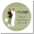 Silhouette Couple African American It's a Baby Neutral - Round Personalized Baby Shower Sticker Labels thumbnail