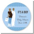 Silhouette Couple African American It's a Boy - Round Personalized Baby Shower Sticker Labels thumbnail