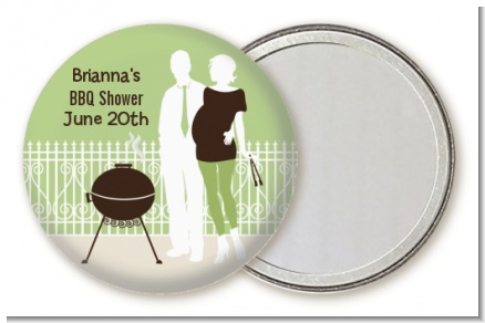 Silhouette Couple BBQ Neutral - Personalized Baby Shower Pocket Mirror Favors