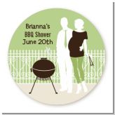 Silhouette Couple BBQ Neutral - Round Personalized Baby Shower Sticker Labels