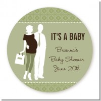 Silhouette Couple | It's a Baby Neutral - Round Personalized Baby Shower Sticker Labels