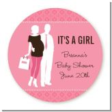 Silhouette Couple | It's a Girl - Round Personalized Baby Shower Sticker Labels