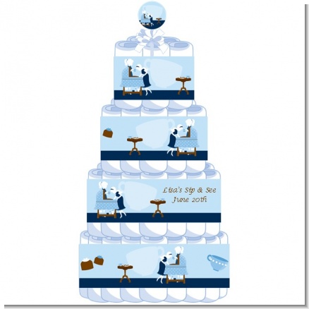 Sip and See It's a Boy - Personalized Baby Shower Diaper Cake 4 Tier