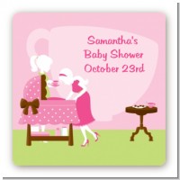 Sip and See It's a Girl - Square Personalized Baby Shower Sticker Labels