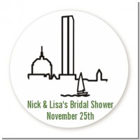 Boston Skyline - Round Personalized Bridal Shower Sticker Labels