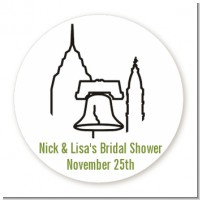 Philadelphia Skyline - Round Personalized Bridal Shower Sticker Labels