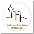 Seattle Skyline - Round Personalized Bridal Shower Sticker Labels thumbnail