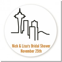 Seattle Skyline - Round Personalized Bridal Shower Sticker Labels