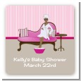 Spa Mom Pink African American - Square Personalized Baby Shower Sticker Labels thumbnail