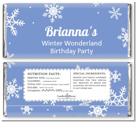 Snowflakes - Personalized Birthday Party Candy Bar Wrappers