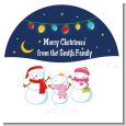 Snowman Family with Lights - Round Personalized Christmas Sticker Labels thumbnail